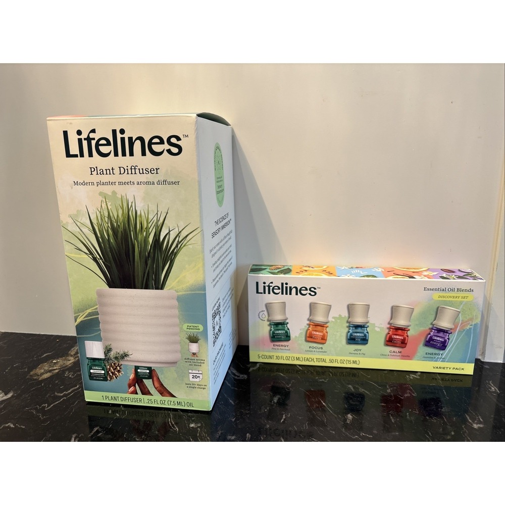 Lifelines Plant Diffuser Modern Home Design & 5 Essential Oil Blends - New